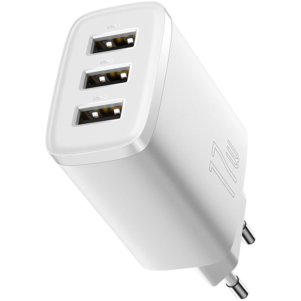 Baseus Compact Network Charger 3U, 17W, 2.1A, 3 x USB-A, White CCXJ020102