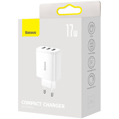 Baseus Compact Network Charger 3U, 17W, 2.1A, 3 x USB-A, White CCXJ020102