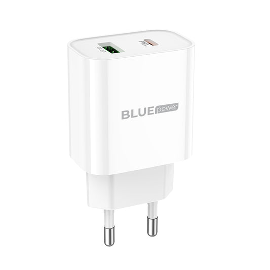 Netwerkoplader BLUE Power BC80A, 20W, 3A, 1 x USB-A - 1 x USB-C, Wit