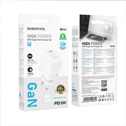 Netwerkoplader met USB-C Kabel Borofone BN28 Fuente, 30W, 3A, 1 x USB-C, Wit