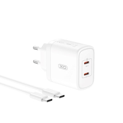 Netwerkoplader met USB-C kabel XO Design CE08, 50W, 3A, 2 x USB-C, Wit