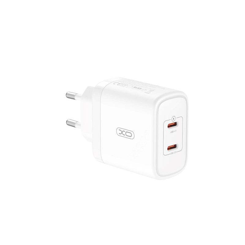 Netwerkoplader met USB-C kabel XO Design CE08, 50W, 3A, 2 x USB-C, Wit