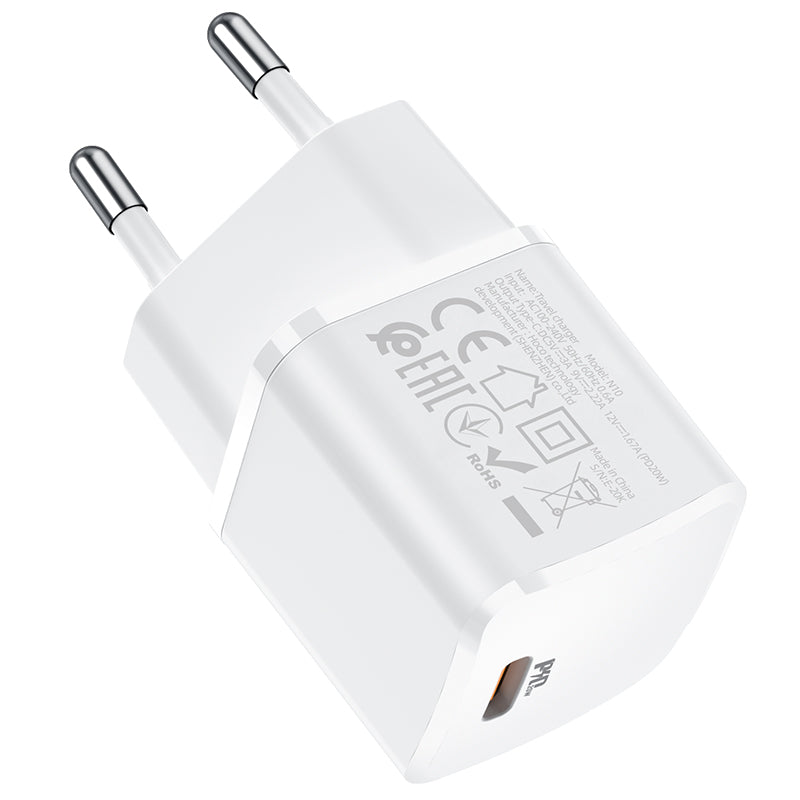 HOCO N10 Wall Charger, 20W, 3A, 1 x USB-C, White 