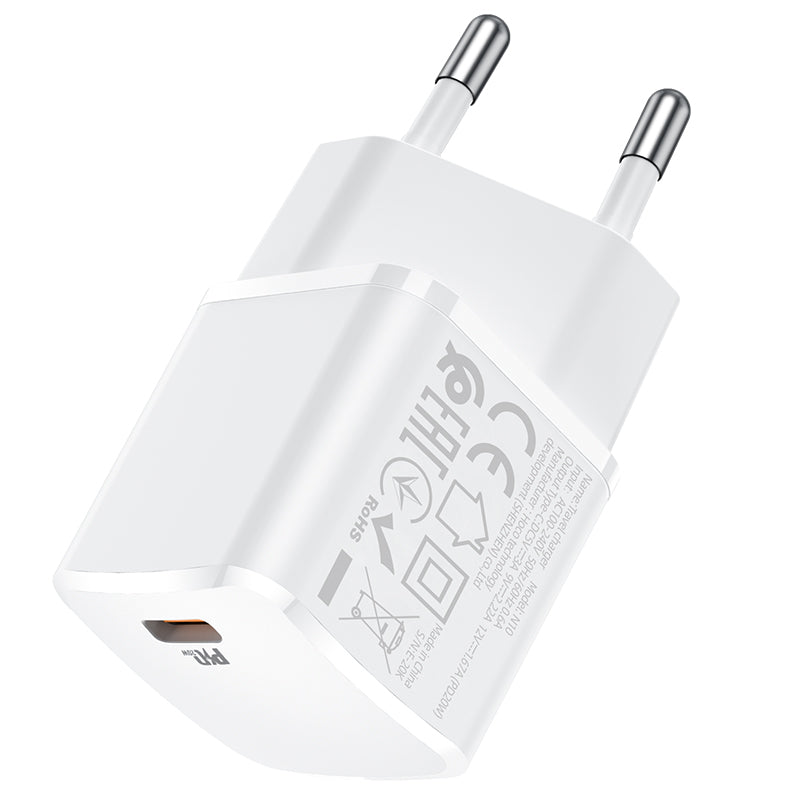 HOCO N10 Wall Charger, 20W, 3A, 1 x USB-C, White 