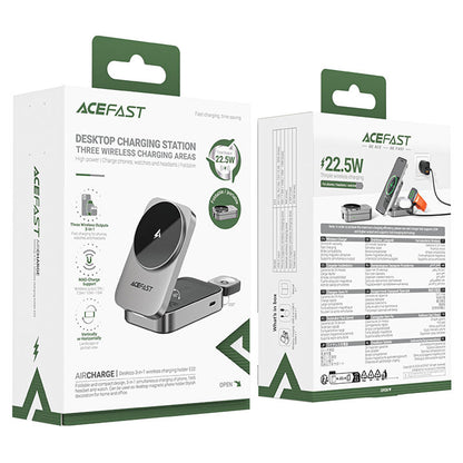 Draadloze Netwerkoplader Acefast E22 3in1, 22.5W, 1.67A, Gri