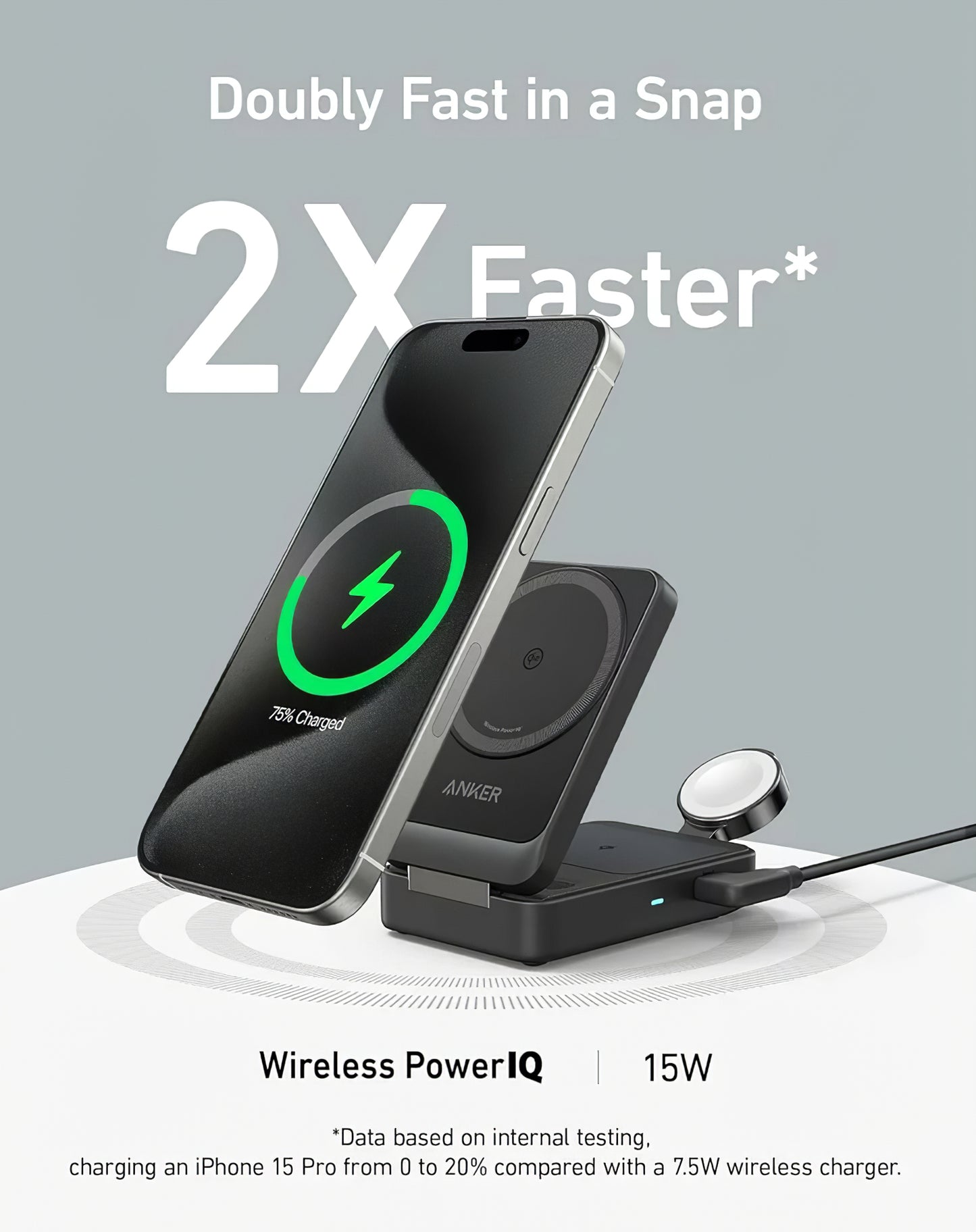 Anker MagGo 3in1 Draadloze Netwerkoplader, 15W, 1.67A, Zwart B2557311