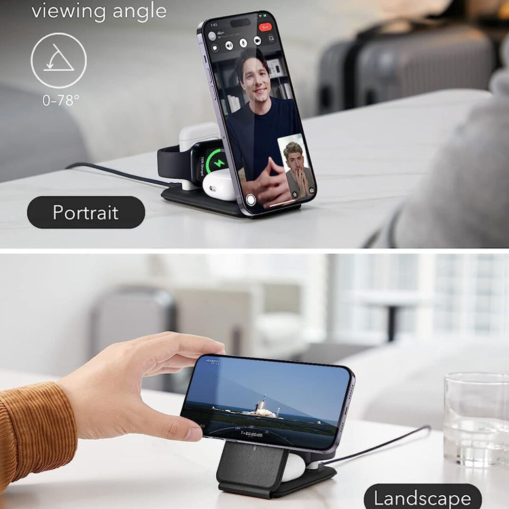 Draadloze Netwerkoplader ESR Travel 3in1, 15W, 1.67A, Zwart