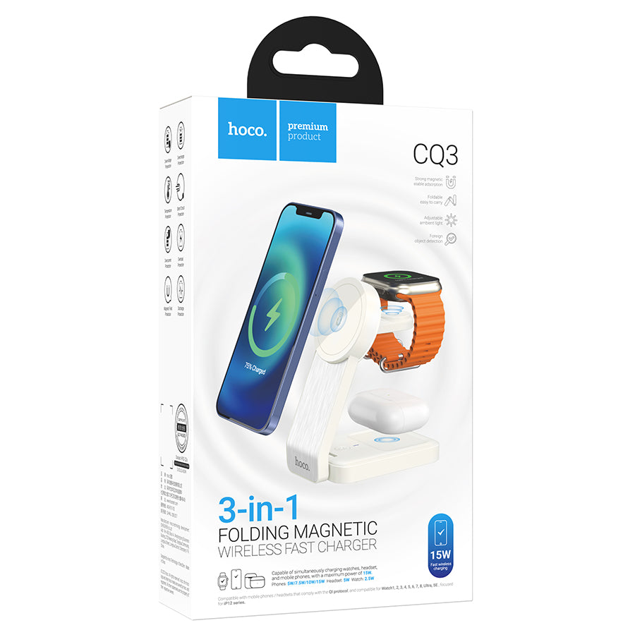Draadloze Netwerkoplader HOCO CQ3 3in1, 15W, 1.67A, Wit