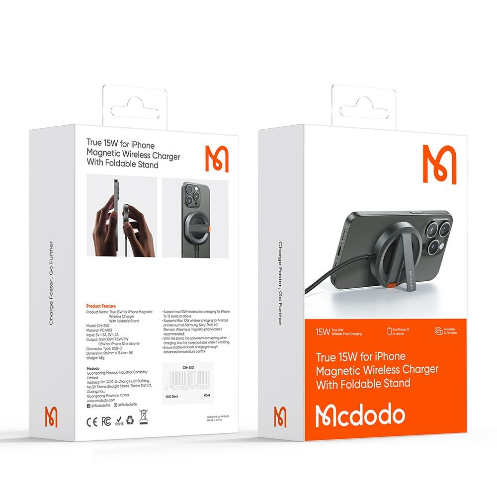 Draadloze Netwerkoplader McDodo CH-5500, 15W, 1.67A, Gri