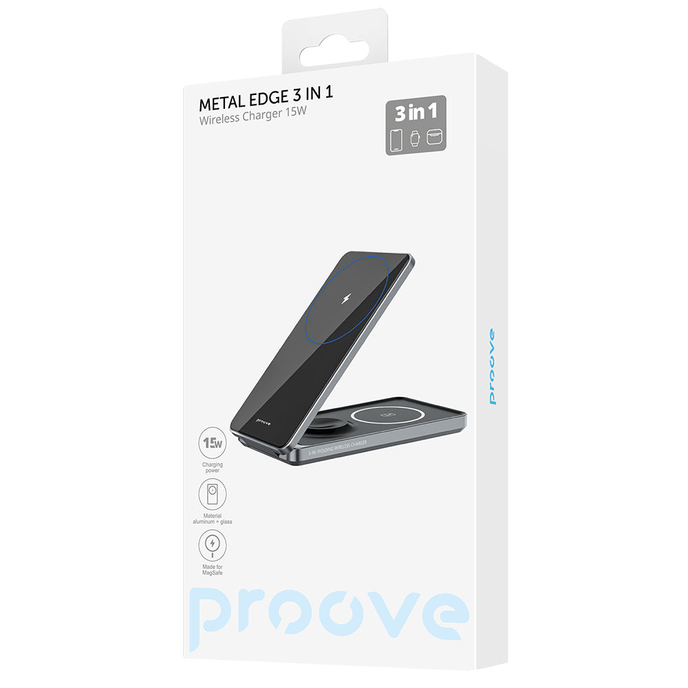 Draadloze Netwerkoplader Proove Metal Edge 3in1, 15W, 1.67A, Grijs WSME15010003
