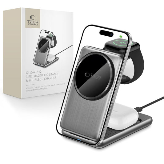Draadloze Netwerkoplader Tech-Protect A42 3in1, 15W, 1.67A, Gri