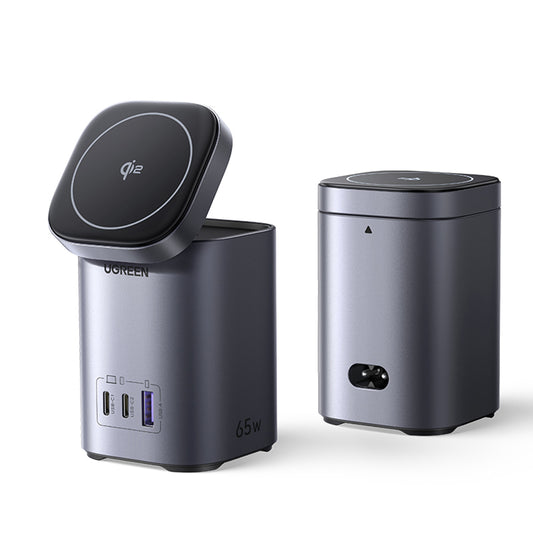 Draadloze Netwerkoplader UGREEN X555 4in1, 65W, 3.25A, 1 x USB-A - 2 x USB-C, Gri