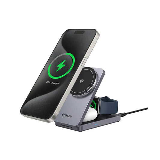 UGREEN W707 3in1 Draadloze Netwerkoplader, 25W, 1.67A, Grijs