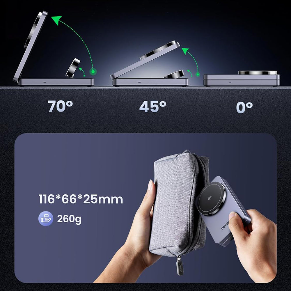 UGREEN W707 3in1 Draadloze Netwerkoplader, 25W, 1.67A, Grijs