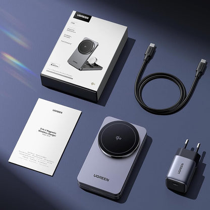 UGREEN W707 3in1 Draadloze Netwerkoplader, 25W, 1.67A, Grijs