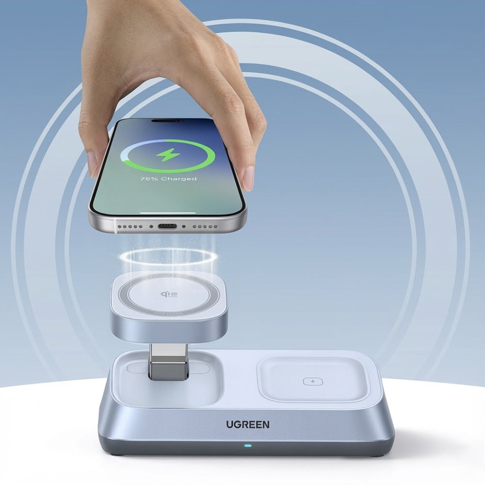 Draadloze Netwerkoplader UGREEN W711 3in1, 25W, 1.67A, Blauw