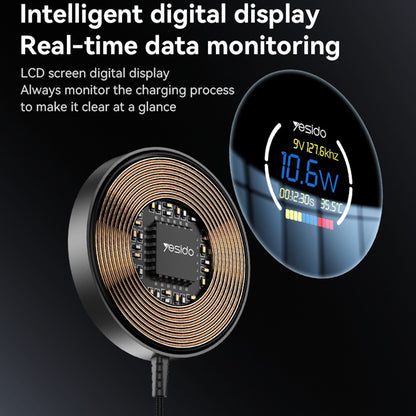 Draadloze Netwerkoplader Yesido DS28 Display, 15W, 1.67A, Zwart
