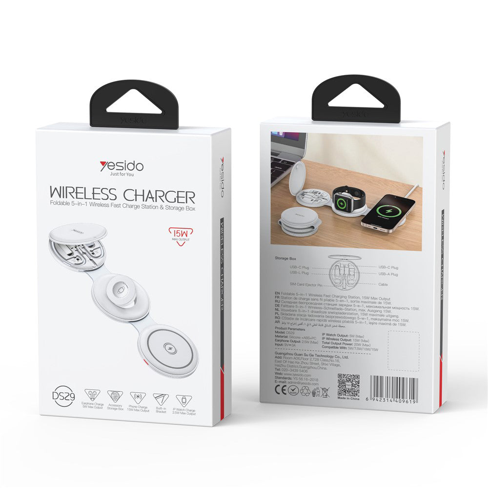 Draadloze Netwerkoplader Yesido DS29 5in1, 15W, 1.67A, Wit