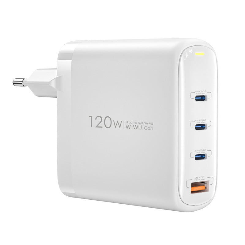 Netwerkoplader WiWu Wi-U020, 120W, 3A, 1 x USB-A - 3 x USB-C, Wit 