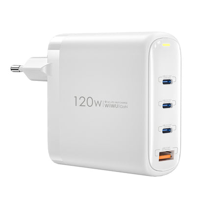 Netwerkoplader WiWu Wi-U020, 120W, 3A, 1 x USB-A - 3 x USB-C, Wit 