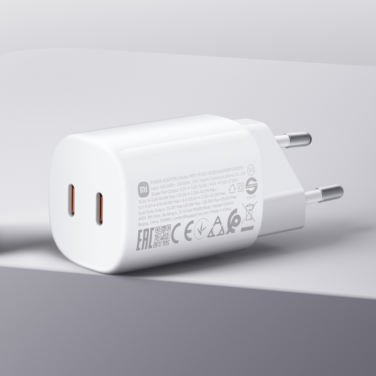 Xiaomi Nano Turbo Netlader, 45W, 3A, 2 x USB-C, Wit BHR087OEU