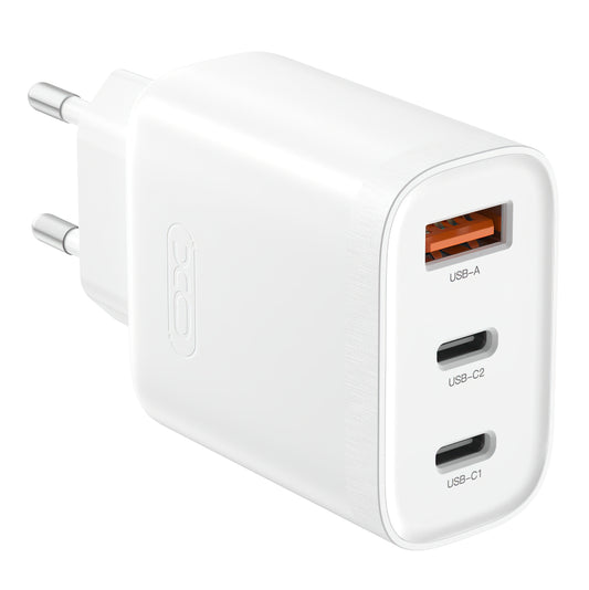 XO Design L117 Power Adapter, 45W, 3A, 1 x USB-A - 2 x USB-C, White