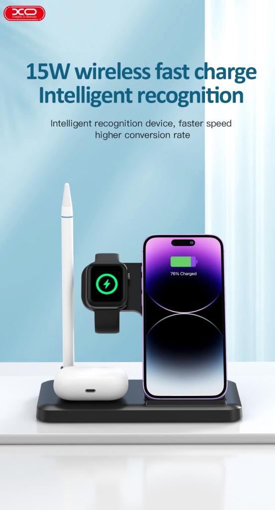 Draadloze Netwerkoplader XO Design WX033 4in1, 15W, 1.67A, Zwart