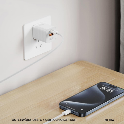 Netlader XO Design L149, 30W, 3A, 1 x USB-A - 1 x USB-C, Wit