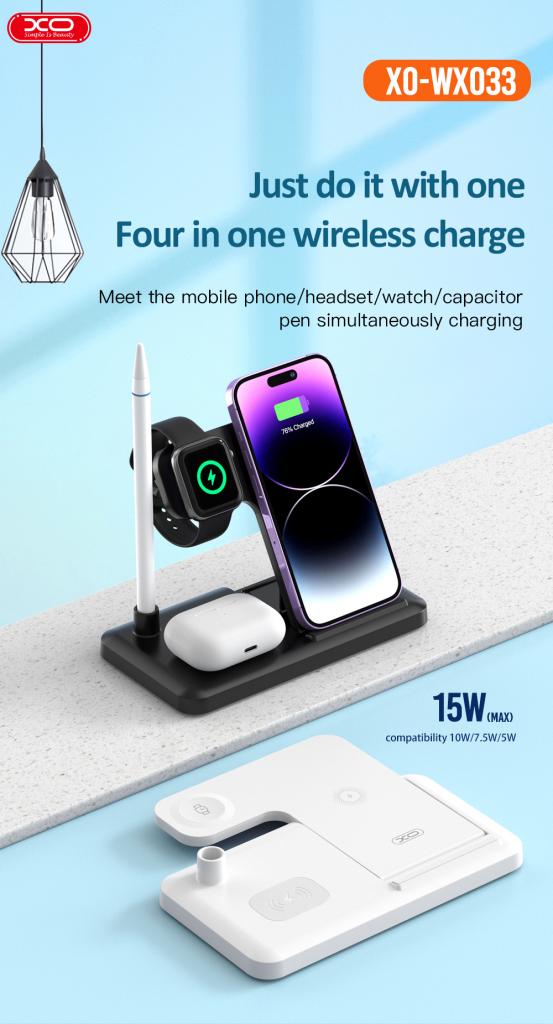 Draadloze Netwerkoplader XO Design WX033 4in1, 15W, 1.67A, Zwart