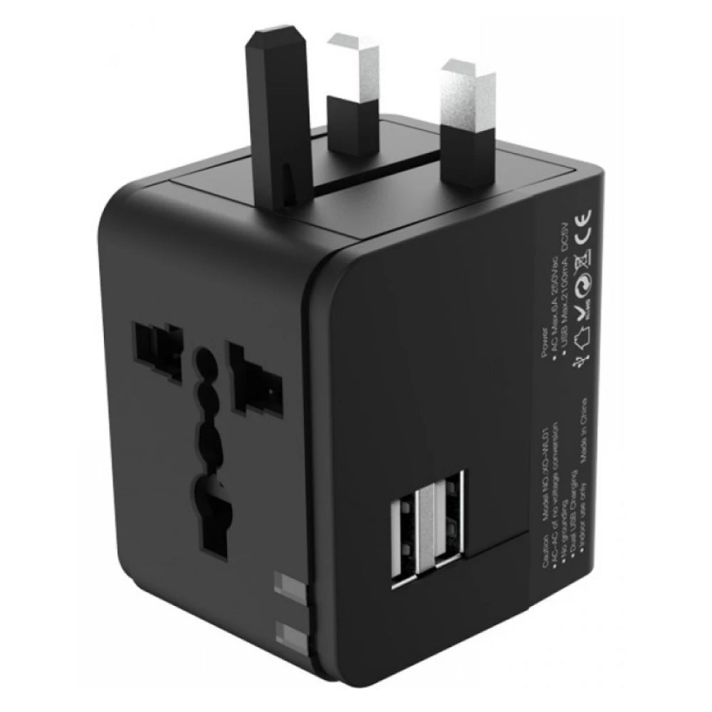 XO Design WL01 Travel Network Charger, 10.5W, 2.1A, 2 x USB-A, Black