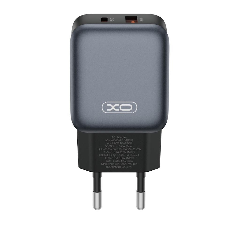 XO Design L154 Network Charger, 20W, 3A, 1 x USB-A - 1 x USB-C, Black