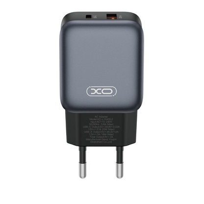 XO Design L154 Network Charger, 20W, 3A, 1 x USB-A - 1 x USB-C, Black