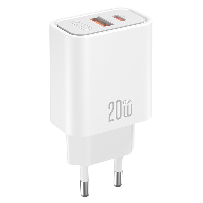 XO Design CE40 Network Charger, 20W, 3A, 1 x USB-A - 1 x USB-C, White