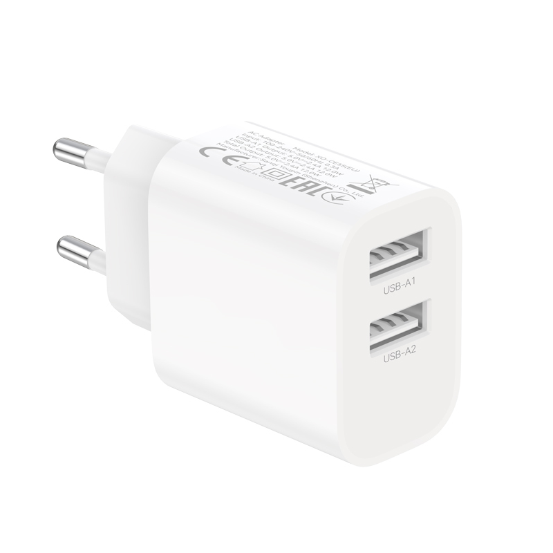 XO Design CE55-netlader, 12 W, 2,4 A, 2 x USB-A, wit