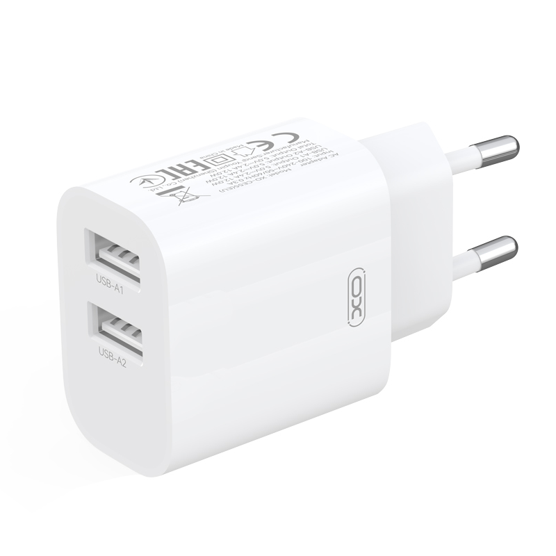 XO Design CE55-netlader, 12 W, 2,4 A, 2 x USB-A, wit