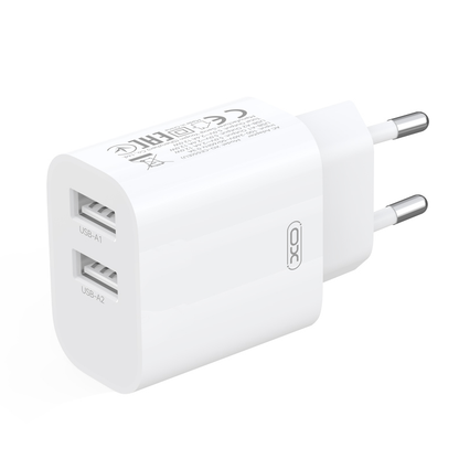 XO Design CE55-netlader, 12 W, 2,4 A, 2 x USB-A, wit