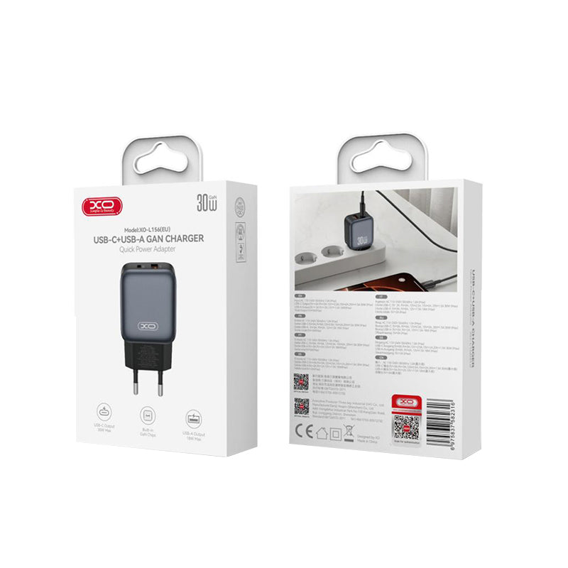 Netwerkoplader XO Design L156, 30W, 3A, 1 x USB-A - 1 x USB-C, Zwart