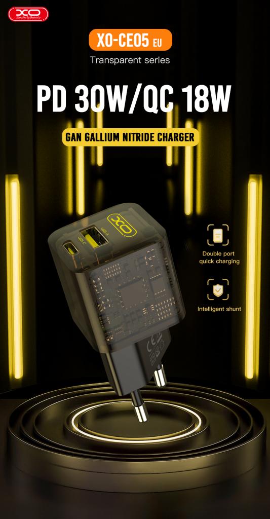 Netwerkoplader XO Design CE05, 30W, 3A, 1 x USB-A - 1 x USB-C, Bruin