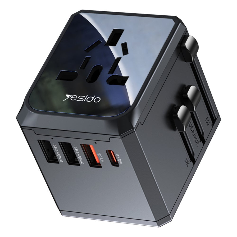 Netwerkoplader Yesido MC24 Travel, 20W, 3A, 3 x USB-A - 1 x USB-C, Zwart