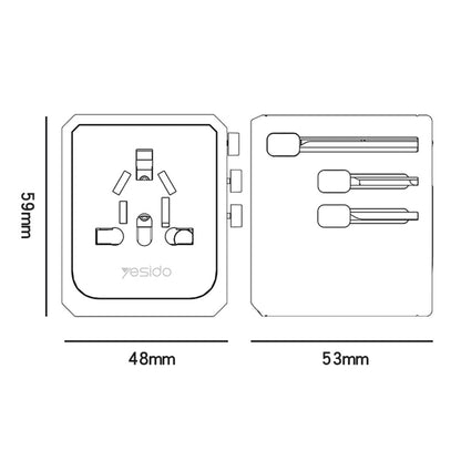 Netwerkoplader Yesido MC24 Travel, 20W, 3A, 3 x USB-A - 1 x USB-C, Zwart