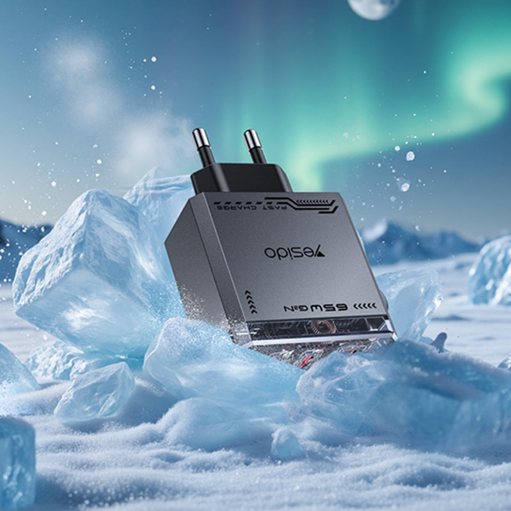 Netwerkoplader Yesido YC101, 65W, 3.25A, 1 x USB-A - 2 x USB-C, Zwart