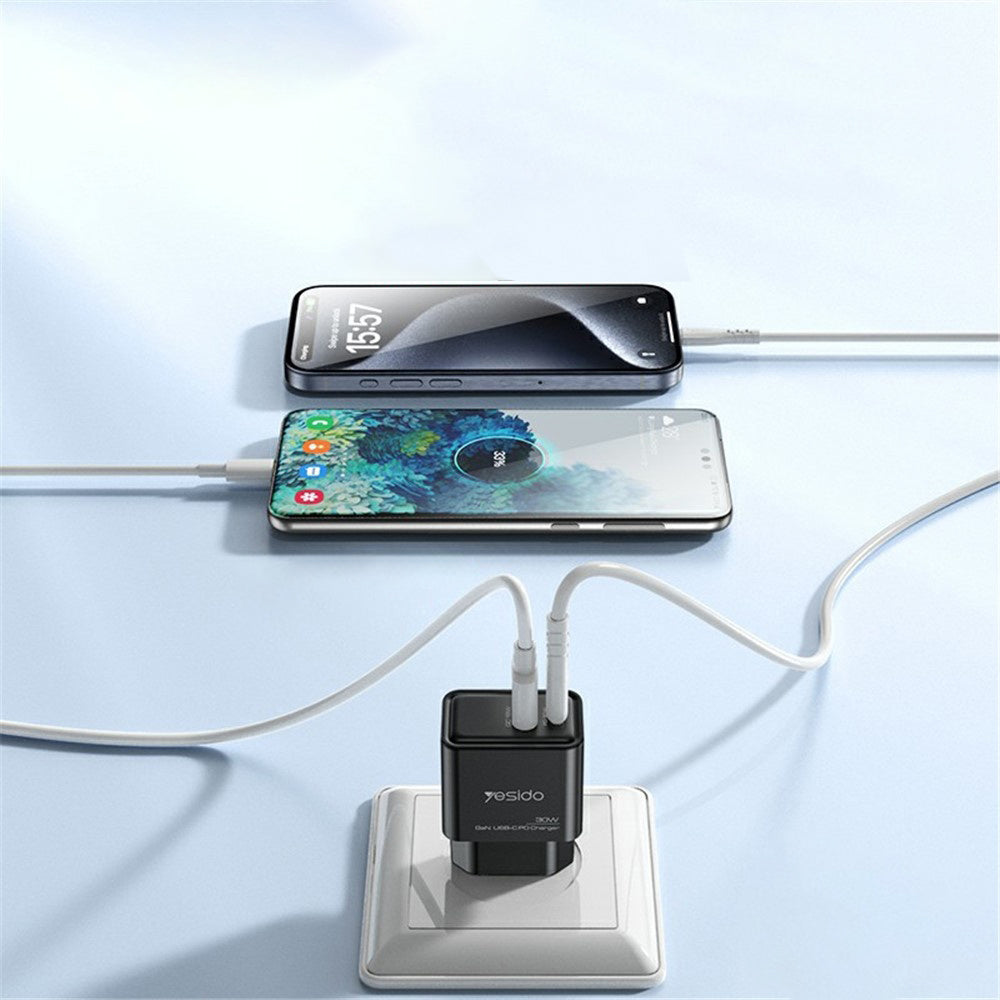Yesido YC64 Network Charger, 30W, 3A, 1 x USB-A - 1 x USB-C, Black
