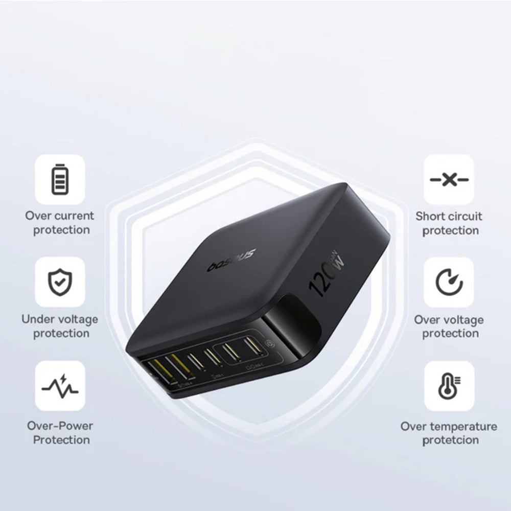 Baseus EnerFill FH21 Charging Station, 120W, 3.25A, 2 x USB-A - 4 x USB-C, Black E0120T00