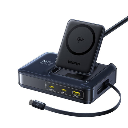 Baseus Nomos NH21 QI 5in1 Oplaadstation, 160W, 5A, 1 x USB-A - 2 x USB-C, Zwart E0121700