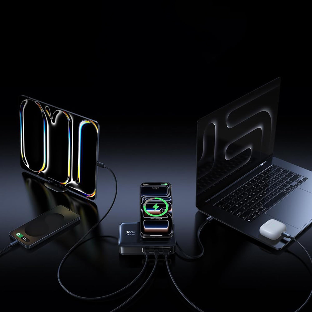Baseus Nomos NH21 QI 5in1 Oplaadstation, 160W, 5A, 1 x USB-A - 2 x USB-C, Zwart E0121700