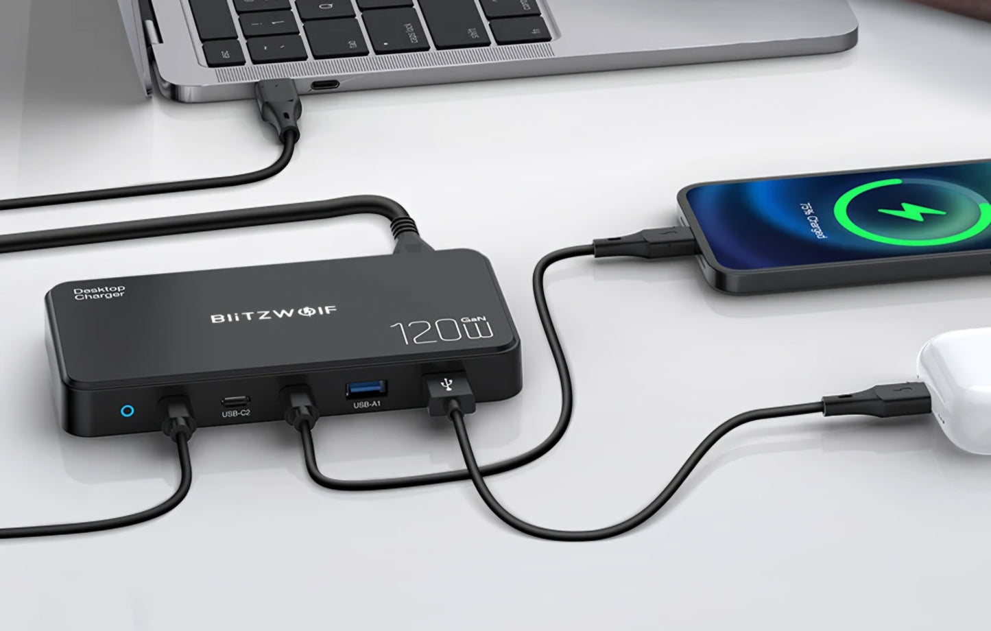 BlitzWolf BW-i100 Charging Station, 120W, 5A, 2 x USB-A - 3 x USB-C, Black