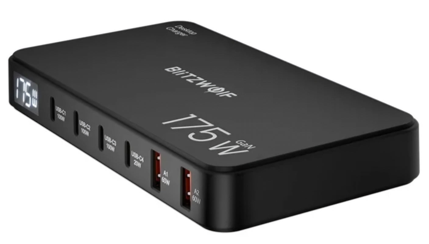 BlitzWolf BW-S30 Charging Station, 175W, 5A, 2 x USB-A - 4 x USB-C, Black
