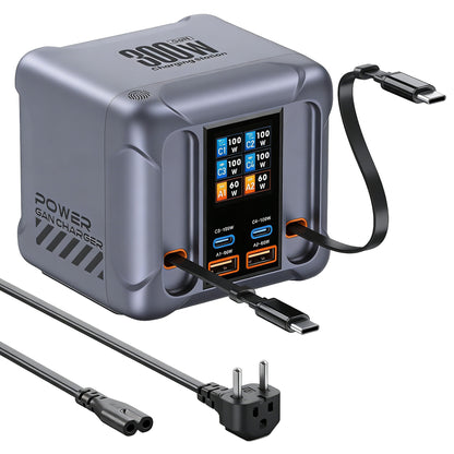 Oplaadstation met USB-C-kabel OEM HW866, 300W, 5A, 2 x USB-A - 2 x USB-C, Grijs