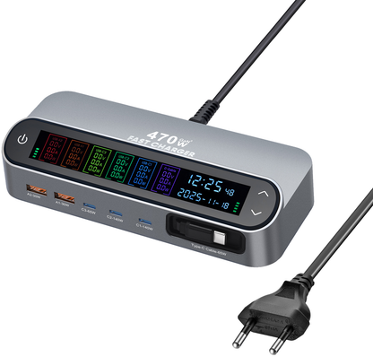 Oplaadstation met USB-C-kabel OEM LCD470W, 470W, 5A, 2 x USB-A - 3 x USB-C, Grijs
