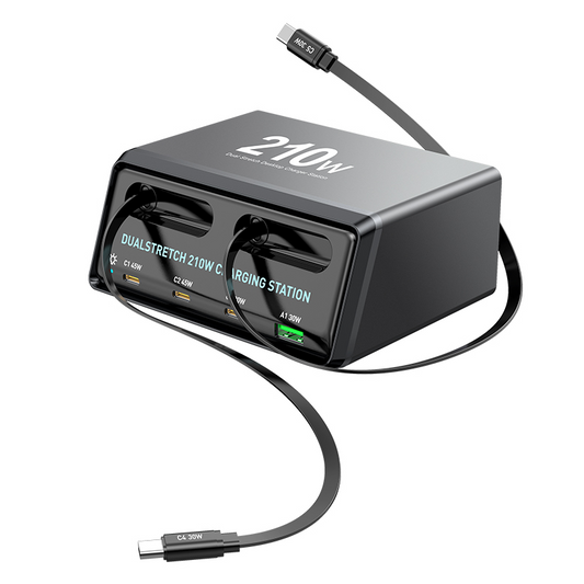 Oplaadstation met USB-C-kabel OEM WLX-60E, 210W, 3A, 1 x USB-A - 3 x USB-C, Grijs